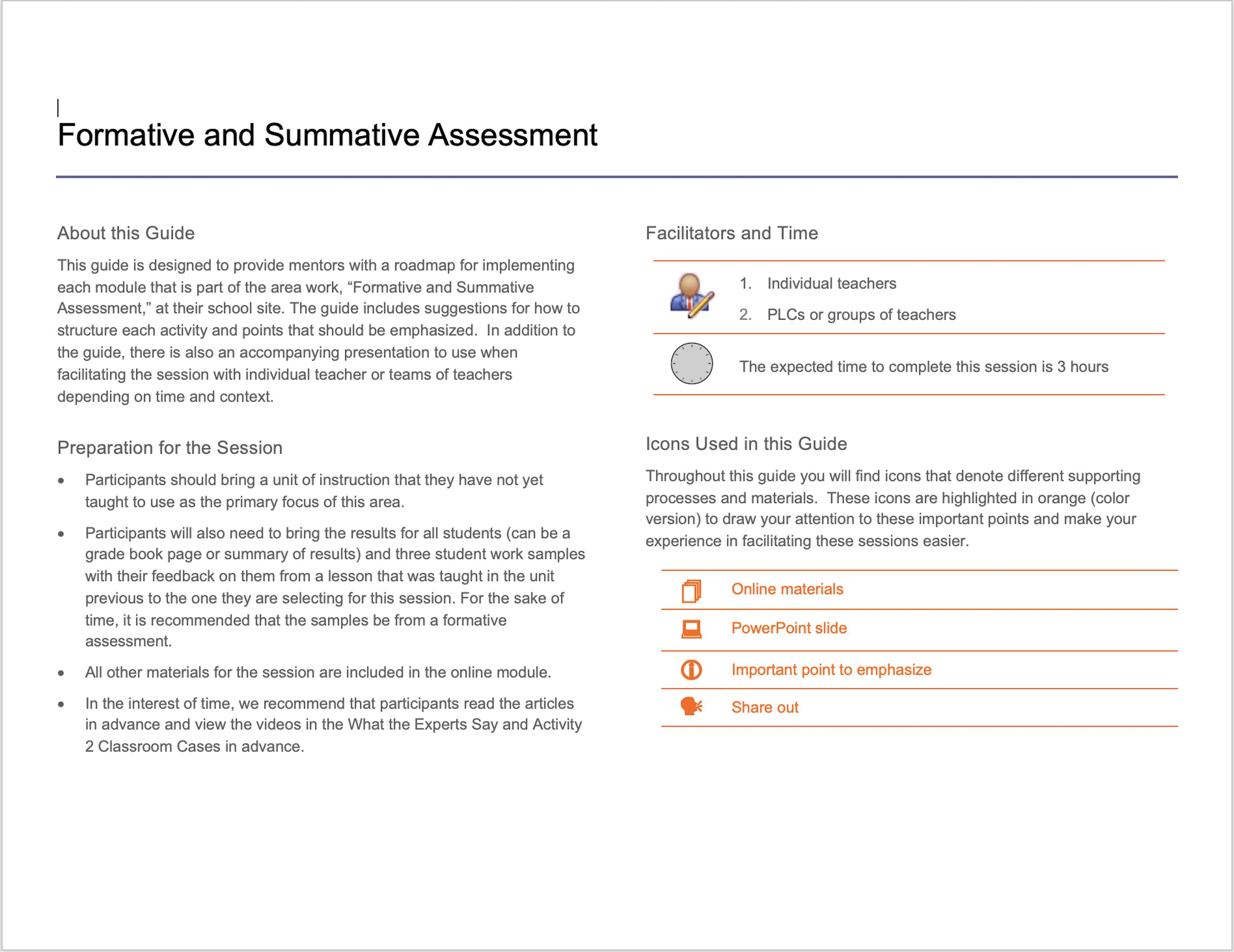 Sample page from facilitation guide